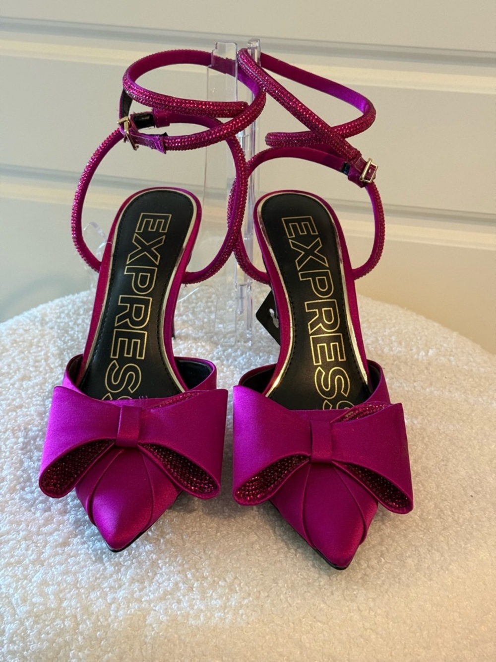 New Express Women’s Magenta Pointed-Toe Bow-Tie Ankle-Strap Heels